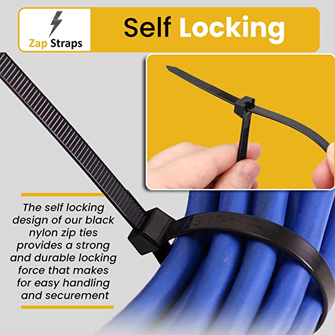 Zap Straps Black Nylon Cable Ties 100CT
